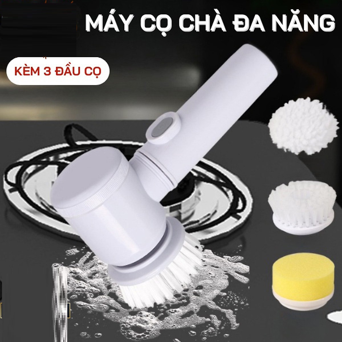 Máy Cọ Rửa Điện Đa Năng Pin Sạc USB, Chống Nước, Bàn Chải Vệ Sinh Bếp, Bồn Rửa, Nhỏ Gọn Tiện Lợi