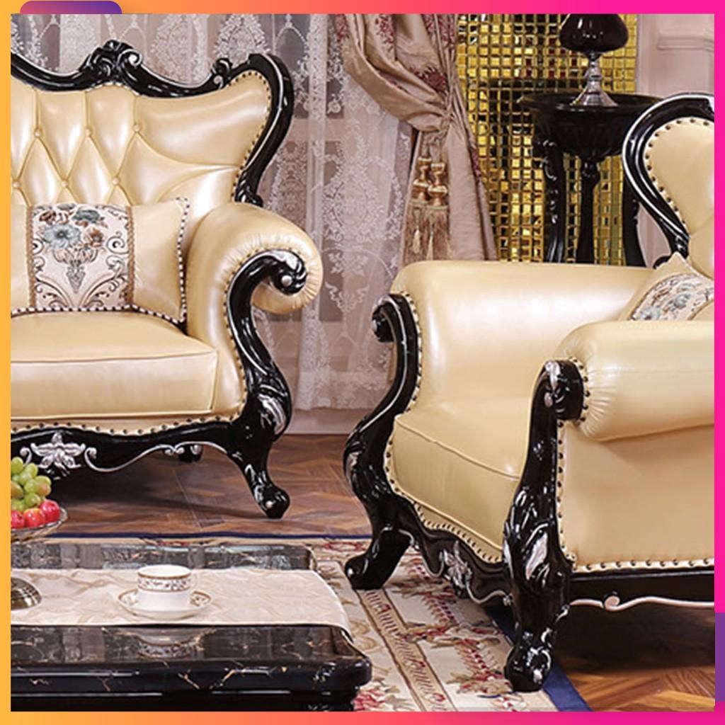 Sofa tân cổ điển hoàng gia cao cấp khung gỗ thịt phủ bóng bọc da bò Italy – sang trọng và đẳng cấp