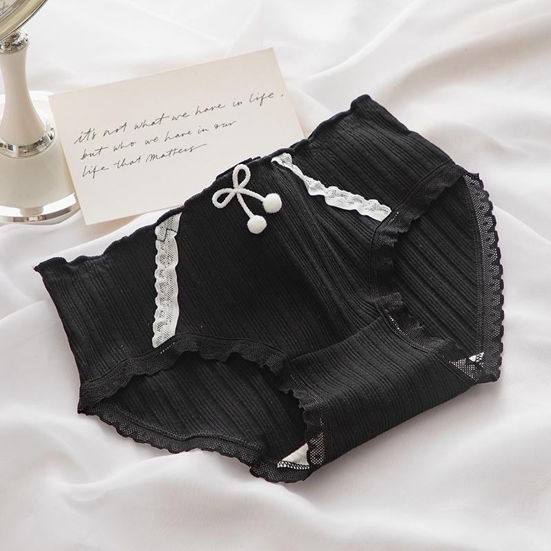 Quần lót nữ cotton gân tăm nơ đen 1818