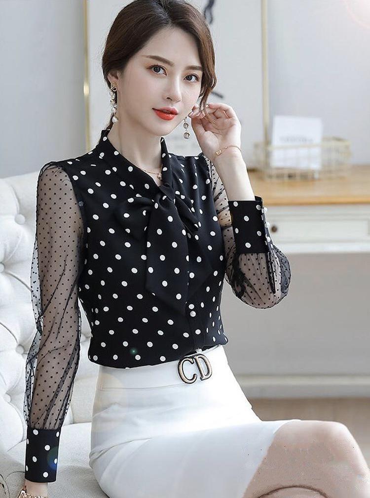 Áo sơ mi công sở  chấm bi tay phối lưới bi- SB2002