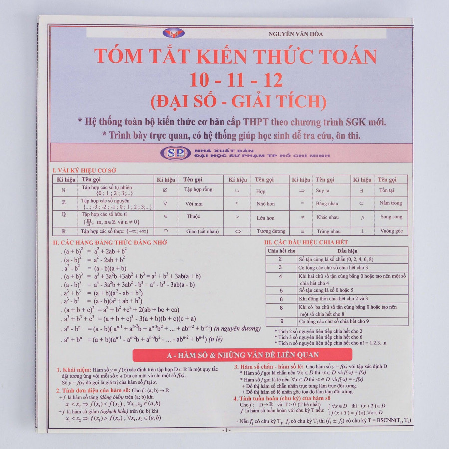 Tóm tắt kiến thức Toán 10- 11- 12
