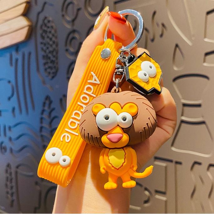 Móc khóa sư tử, báo đốm và voi mắt lồi ngộ nghĩnh dễ thương PVC loại tốt