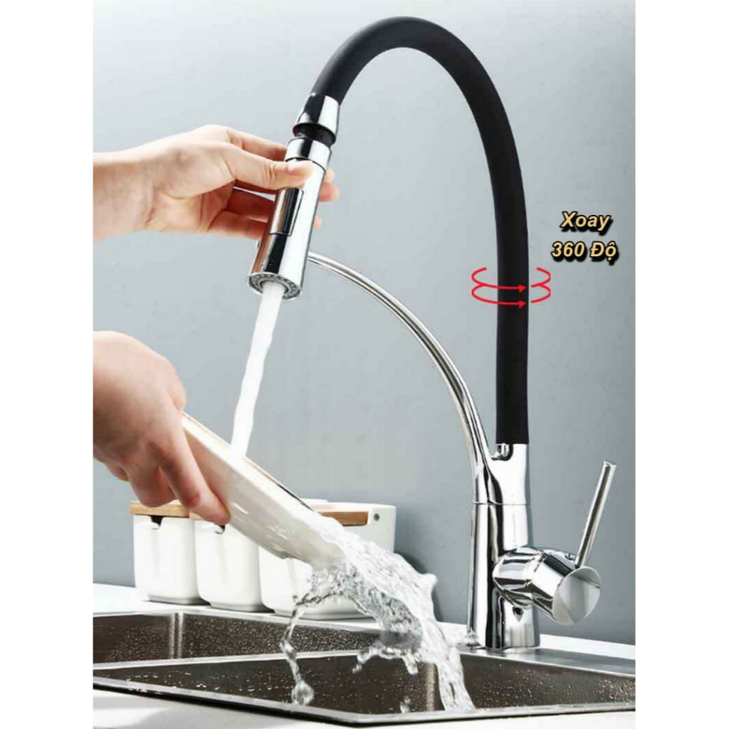 Bộ Vòi Rửa Chén Nóng Lạnh Đầu Vòi Dây Rút Linh Động Sink Faucet
