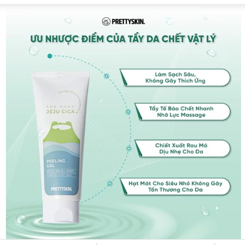 Tẩy Da Chết Rau Má Làm Sáng Da Giảm Mụn Đầu Đen Pretty Skin The Pure Jeju Cica Peeling Gel 150ml tặng móc khóa