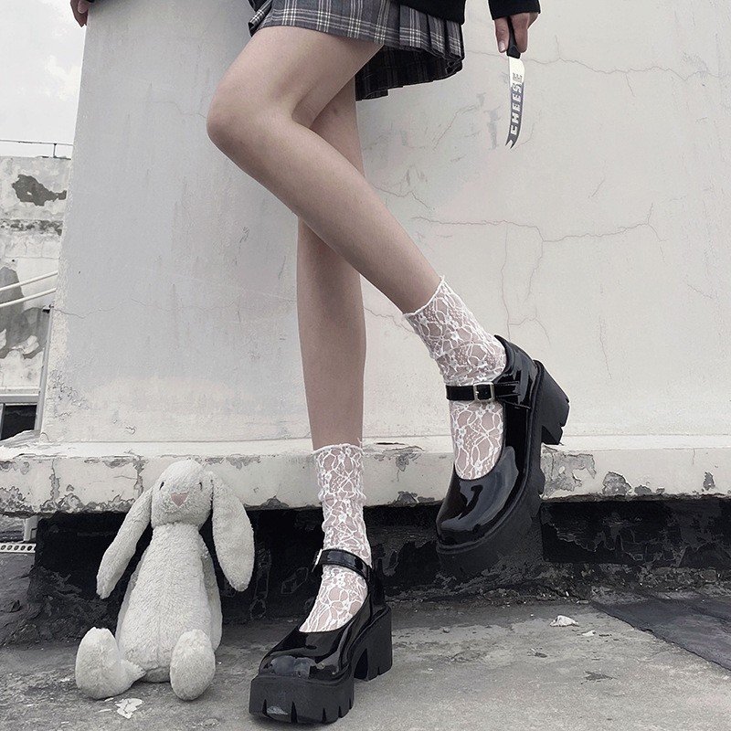 Tất ren nhún cổ chân thêu hoa, phong cách Lolita JK cá tính, thoáng mát mùa hè