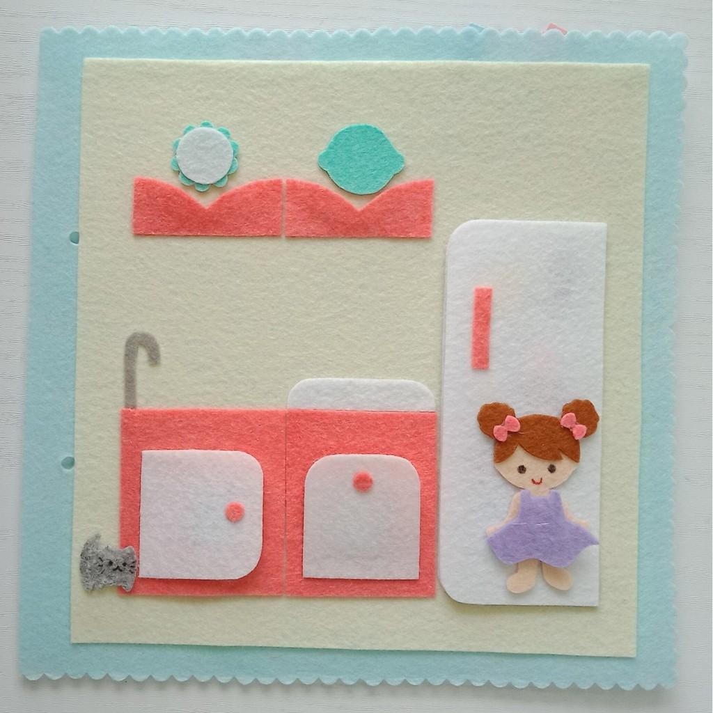 Đồ chơi Sách vải Ngôi nhà Búp bê cho bé - - Đồ chơi Búp bê bằng vải Handmade - Quiet book Doll House