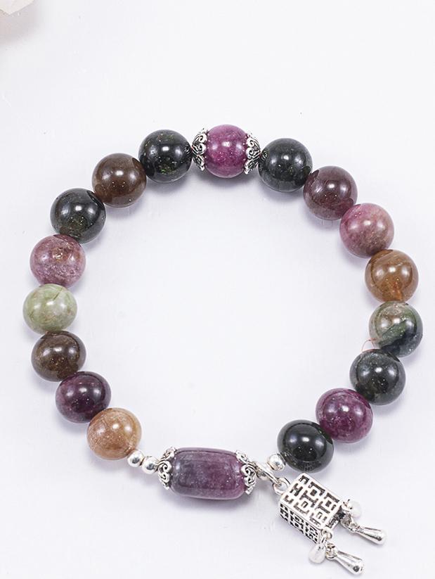 Vòng Tay Phong Thủy Nữ Đá Tourmaline Phối Charm Đèn Lồng Bạc Nhiều Mệnh Ngọc Quý Gemstones