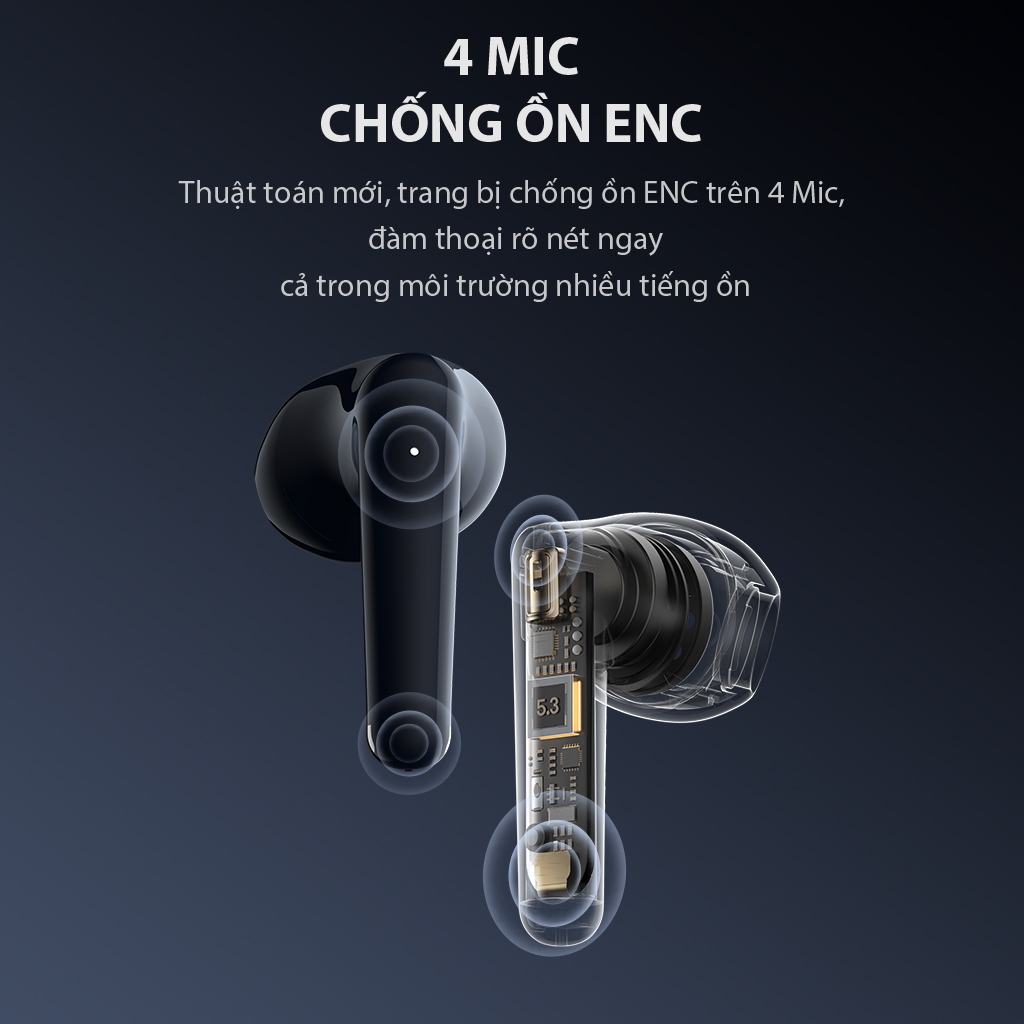 Tai Nghe Bluetooth Không Dây VIVAN T220 Plus Bluetooth 5.3 Chống Ồn ENC 4 Mic Nút Tai Nghe Cao Su Tháo Rời Độ Trễ 45ms - HÀNG CHÍNH HÃNG