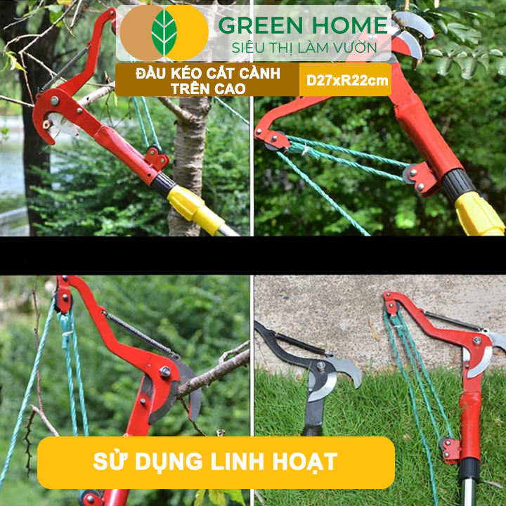 Kéo Cắt Tỉa Cành Trên Cao Greenhome, D27xR22cm, Có Dây Thừng, Thiết Kế Giảm Lực Tay, Dễ Sử Dụng