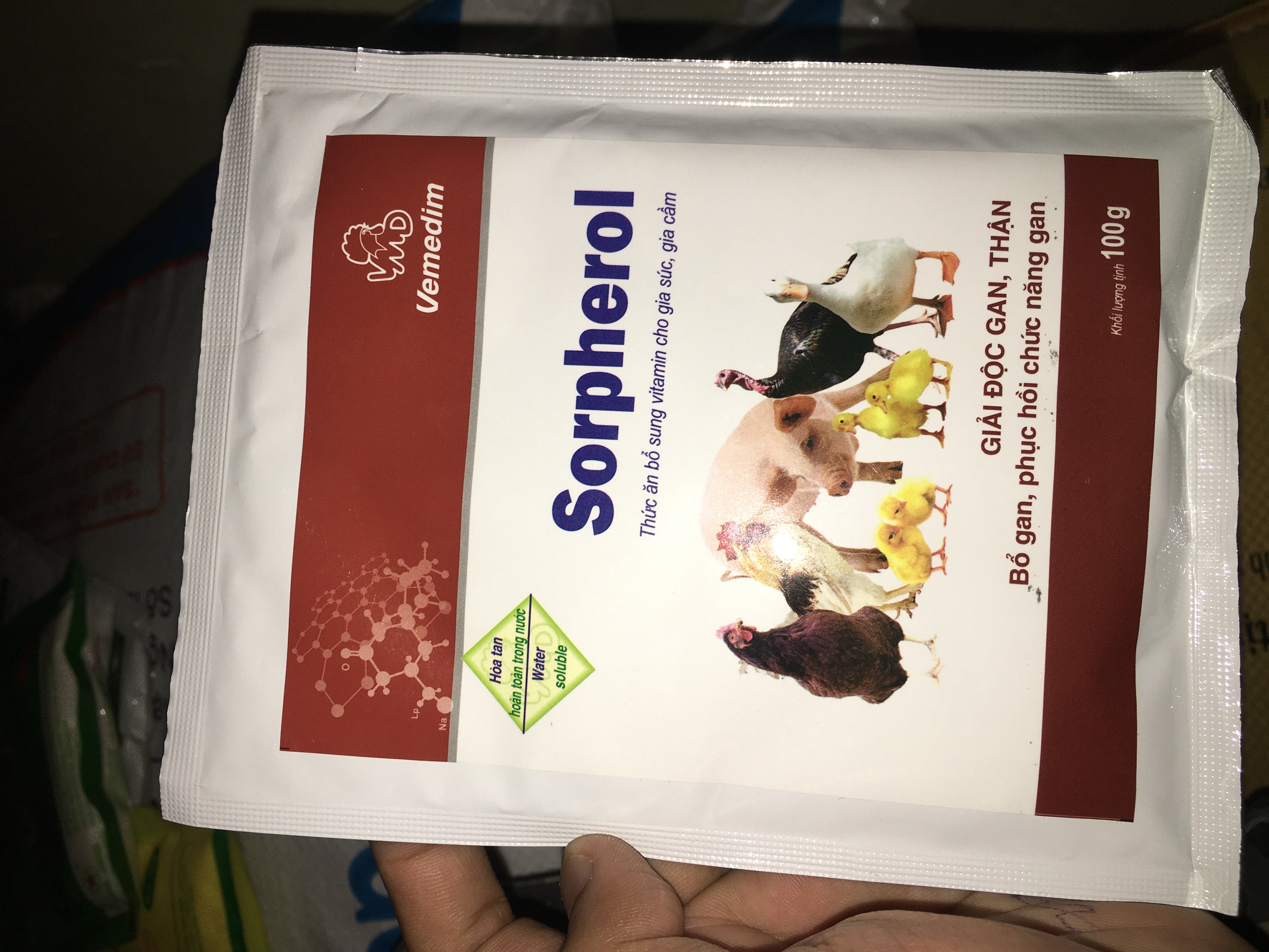 Sorpherol giải độc gan, thận , phục hồi gan cho trâu bò heo gà vịt vemedim