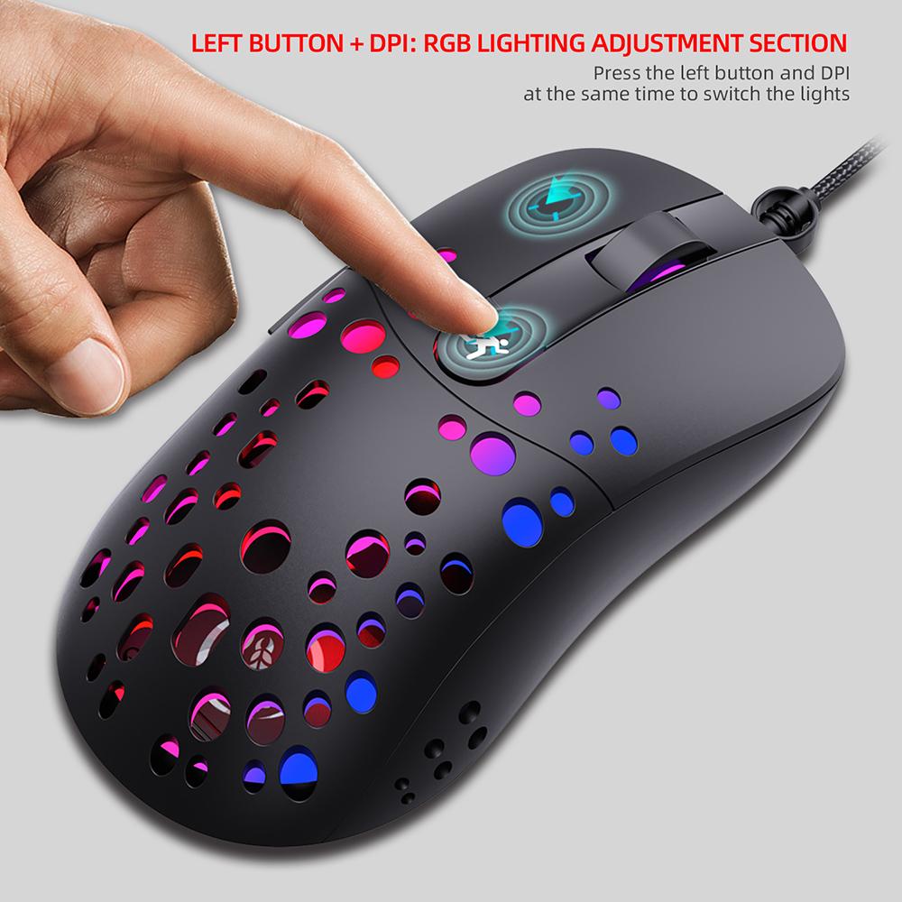Chuột chơi game có dây HXSJ A904 lập trình macro với DPI có thể điều chỉnh 6 cấp độ 6 Chế độ chiếu sáng RGB