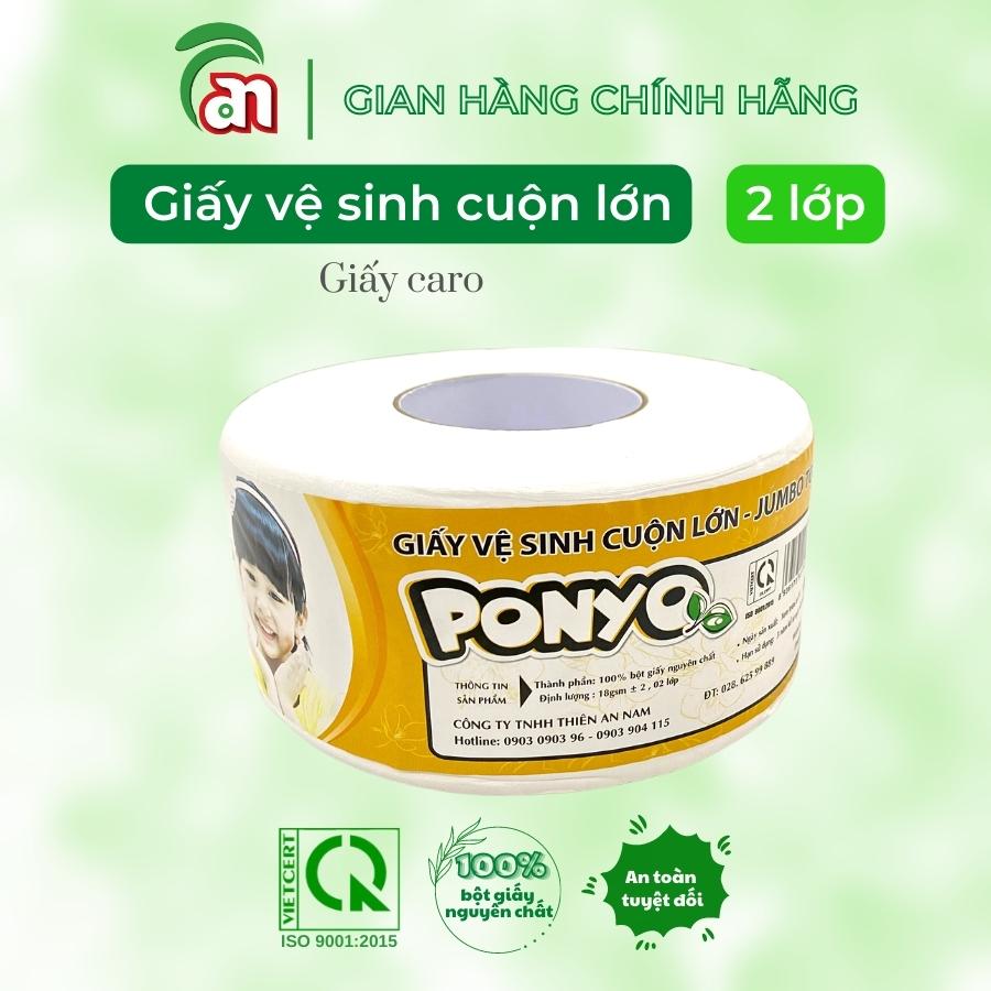 Giấy vệ sinh cuộn lớn chất lượng cao, tan nhanh, mềm mịn PONYO JB500 2 lớp hoạ tiết caro 500g - Thiên An Nam paper