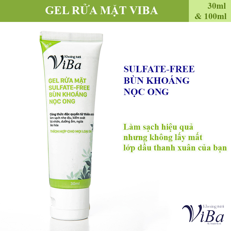 Gel sữa rửa mặt Sulfate-Free Bùn Khoáng Nọc ong - khoáng tươi Viba