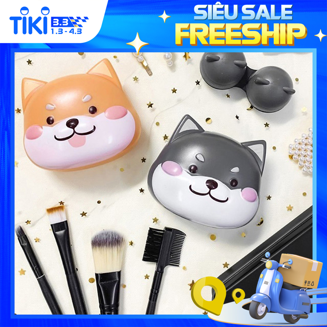 Khay Đựng Lens Hình Cún ShiBa Má Hồng Dễ Thương