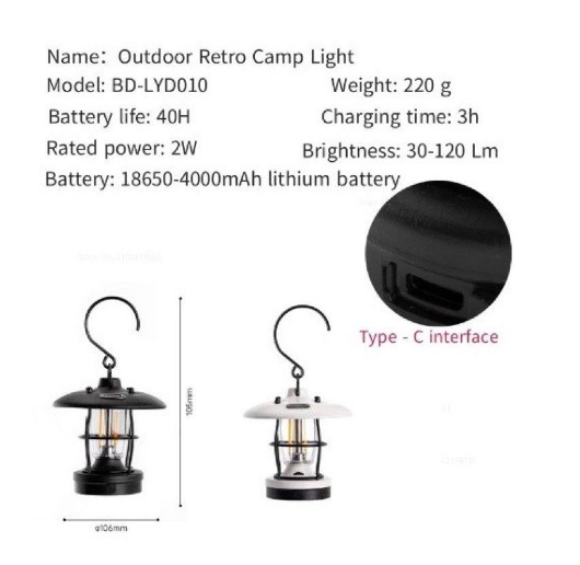 Đèn Led treo lều mini cắm trại dã ngoại phong cách Retro Blackdog BD-LYD010