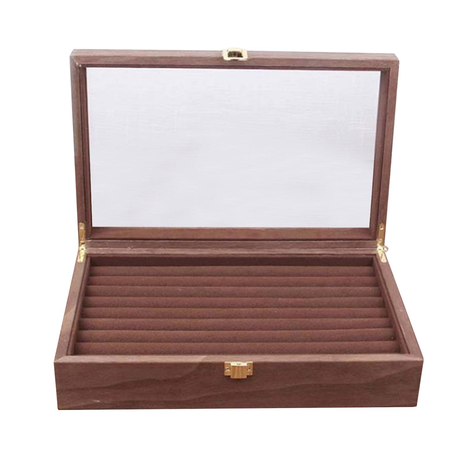 Premium Wooden Glass Display Box Jewelry Holder Storage Organizer Case