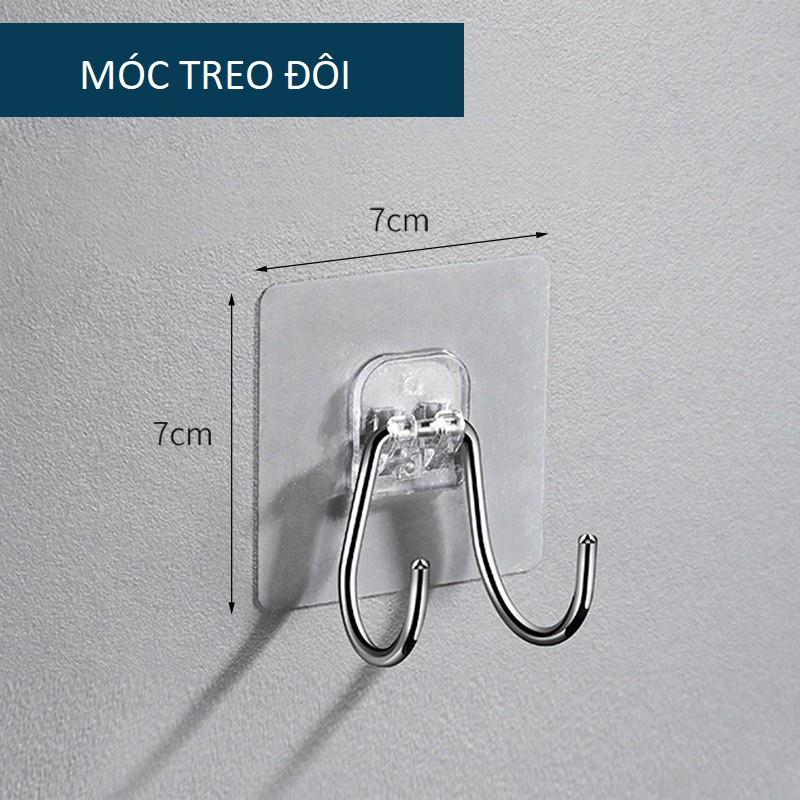 Móc Dán Tường Inox 304, Móc Đôi Treo Đồ Nhà Tắm, Phòng Bếp Siêu Dính Chịu Lực 10kg