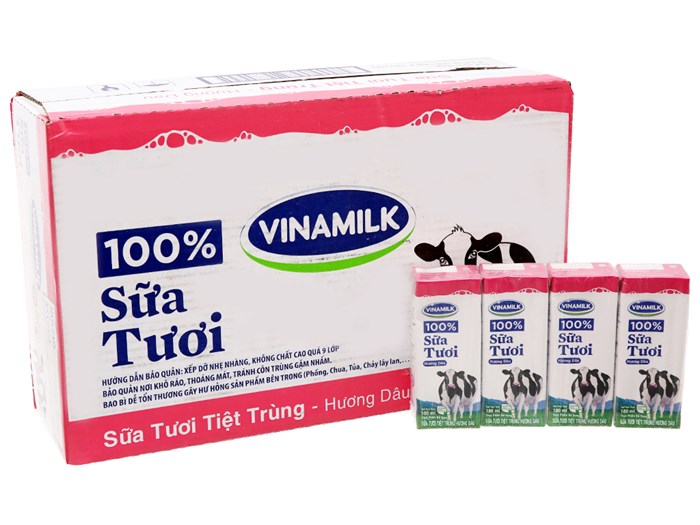 Thùng 48 Hộp Sữa Tươi Tiệt Trùng Vinamilk 100% Hương Dâu (180ml)