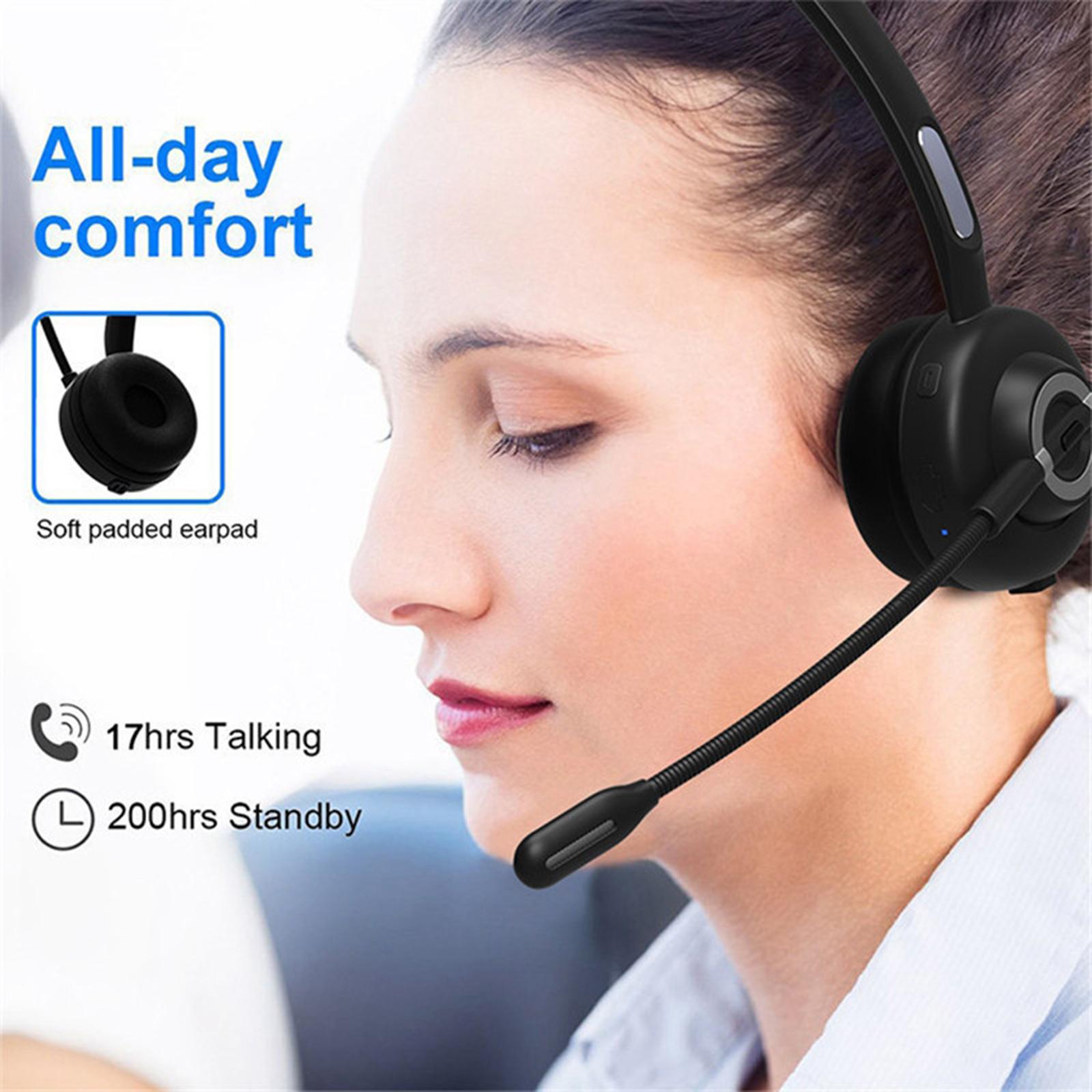 Bluetooth Headset, Wireless Headset with Microphone,Noise Cancelling Hands Free Phone Headset for Truck Driver Call Center Office PC