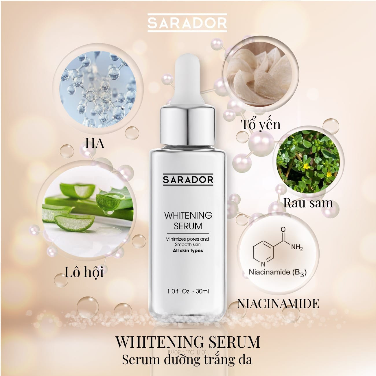 Sarador Whitening Serum – Siêu dưỡng trắng cho làn da của bạn sau 28 ngày, mờ các vết thâm mụn