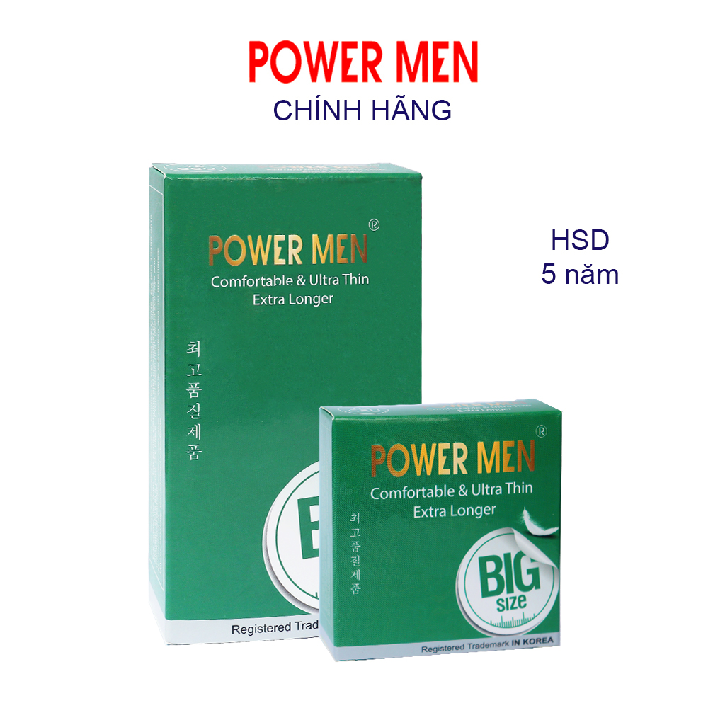 Bao cao su POWER MEN Hộp 12 bcs siêu mỏng, kéo dài thời gian, size lớn 55mm