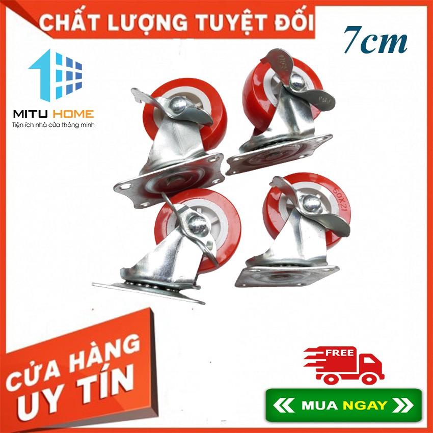 Bộ 4 bánh xe đẩy hàng xoay 360 độ, có khóa loại 7cm - nhóm màu đỏ - Hỗ trợ vận chuyển