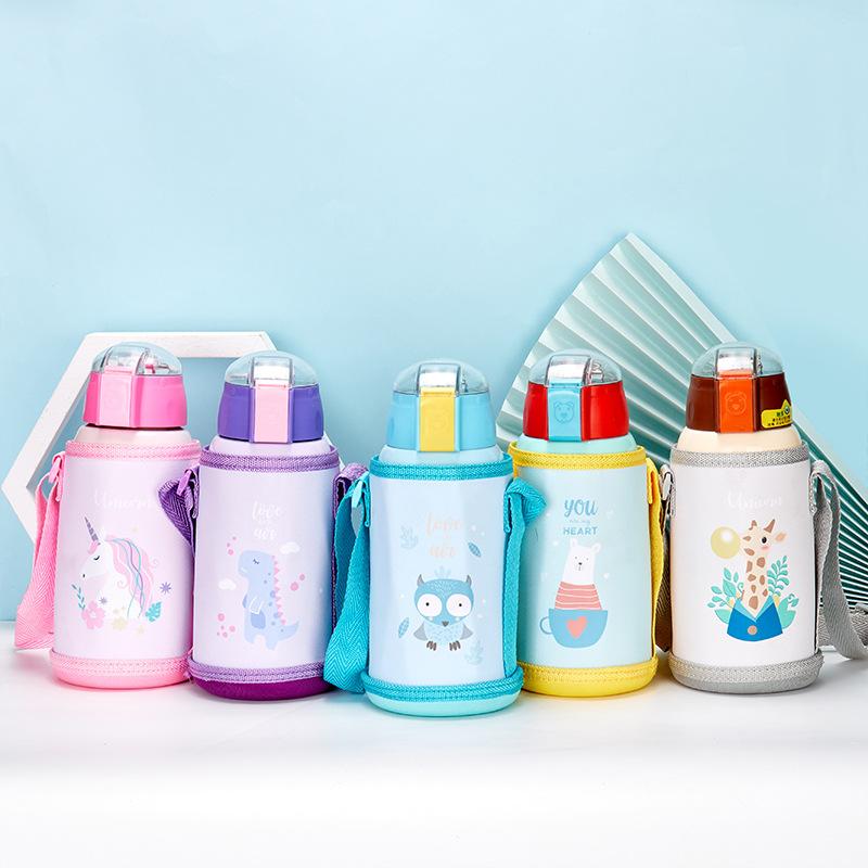 550ML Hoạt Hình Giữ Nhiệt Màu Cốc Tập Uống Cho Bé Kỳ Lân Bình Giữ Nhiệt Chân Không Thép Không Gỉ Childen Di Động Dễ Thương Ống Hút Nước Với túi