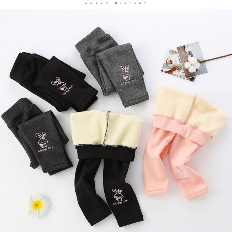 Quần legging bé gái, Quần dài bé gái chất nỉ cotton lót lông dày dặn không bị xù khi mặc size 12kg đến 30kg