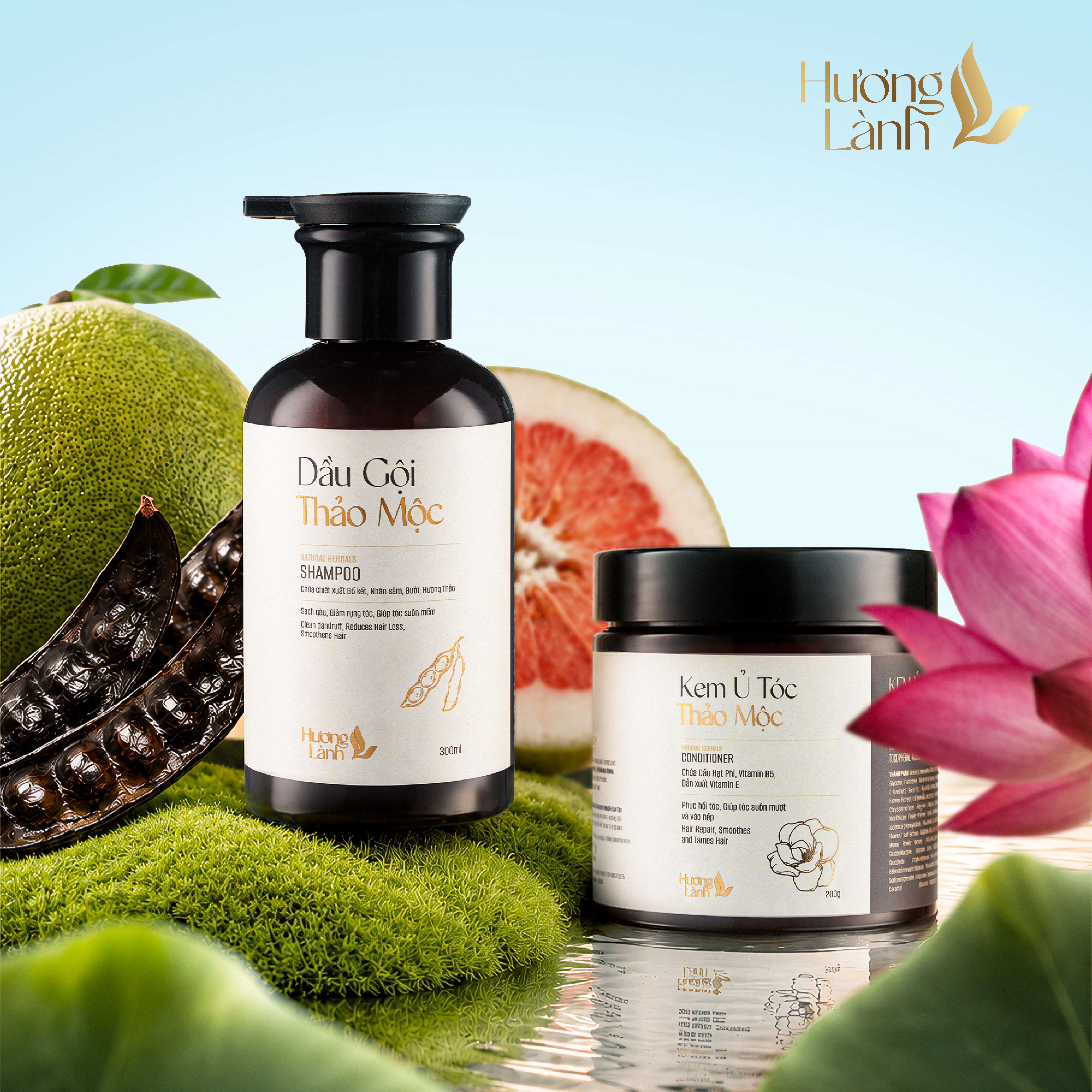 COMBO Dầu gội thảo mộc Hương Lành + Kem ủ tóc thảo mộc Hương Lành