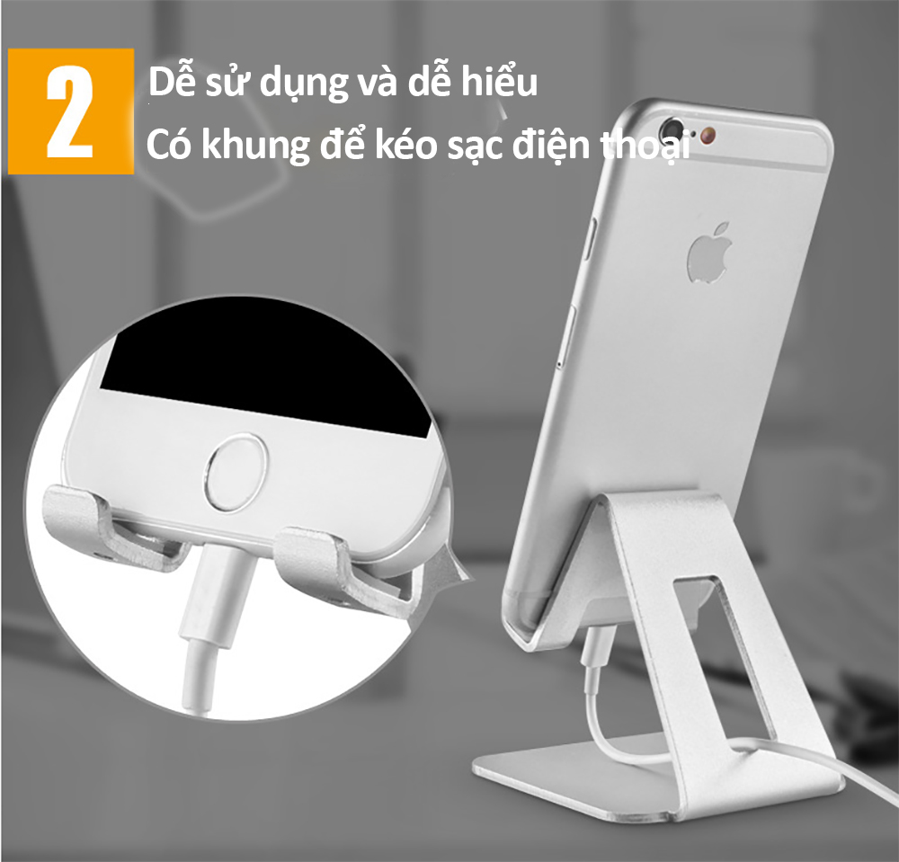 Giá Đỡ Để Bàn Điện Thoại Di Động, Máy Tính Bảng, Ipad Hợp Kim Nhôm Hàng Chính Hãng Helios - Bạc
