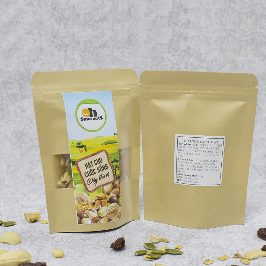 Granola Siêu Hạt Smilenuts Gồm Hạnh Nhân, Nho khô, Óc Chó, Yến Mạch, Macca, Hạt điều, Mật ong _ Khối Lượng 30g