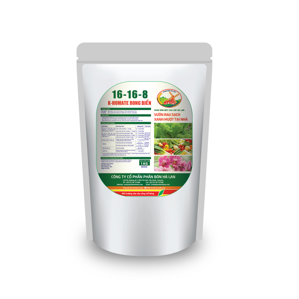 NPK 16-16-8 bổ sung Humax, rong biển - Chuyên dùng cho rau lấy lá (1kg)