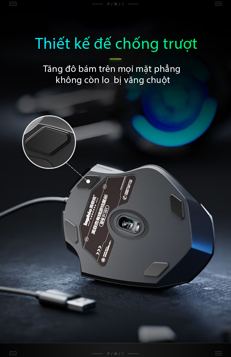 Chuột Gaming Máy Tính SIDOTECH P1W Esport Có Dây Silent / 40 Triệu Click / 7200 DPI / LED RGB Chống Ồn Logo Phát Sáng Kèm 2 Nút Phụ Trợ Cho Game FF PUBG - Hàng Chính Hãng