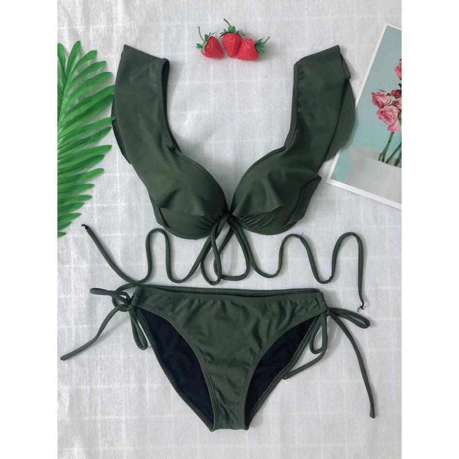 Bikini hai mảnh cạp thấp màu rêu sexy mặc đi biển đi bơi đẹp ( Ảnh chụp thật)