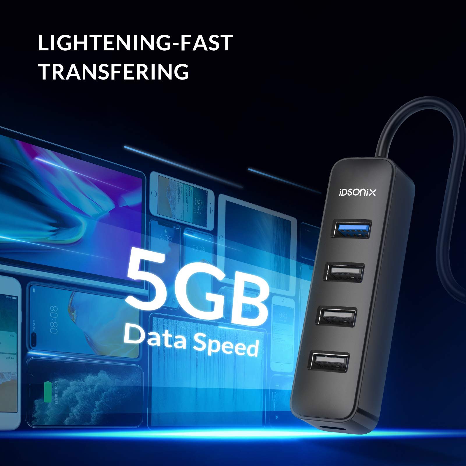 HUB USB 3.0 4 Cổng iDSONix-IAU3-4A-015-BK-EP - Bộ Chia USB 4 Port - Hàng Nhập Khẩu