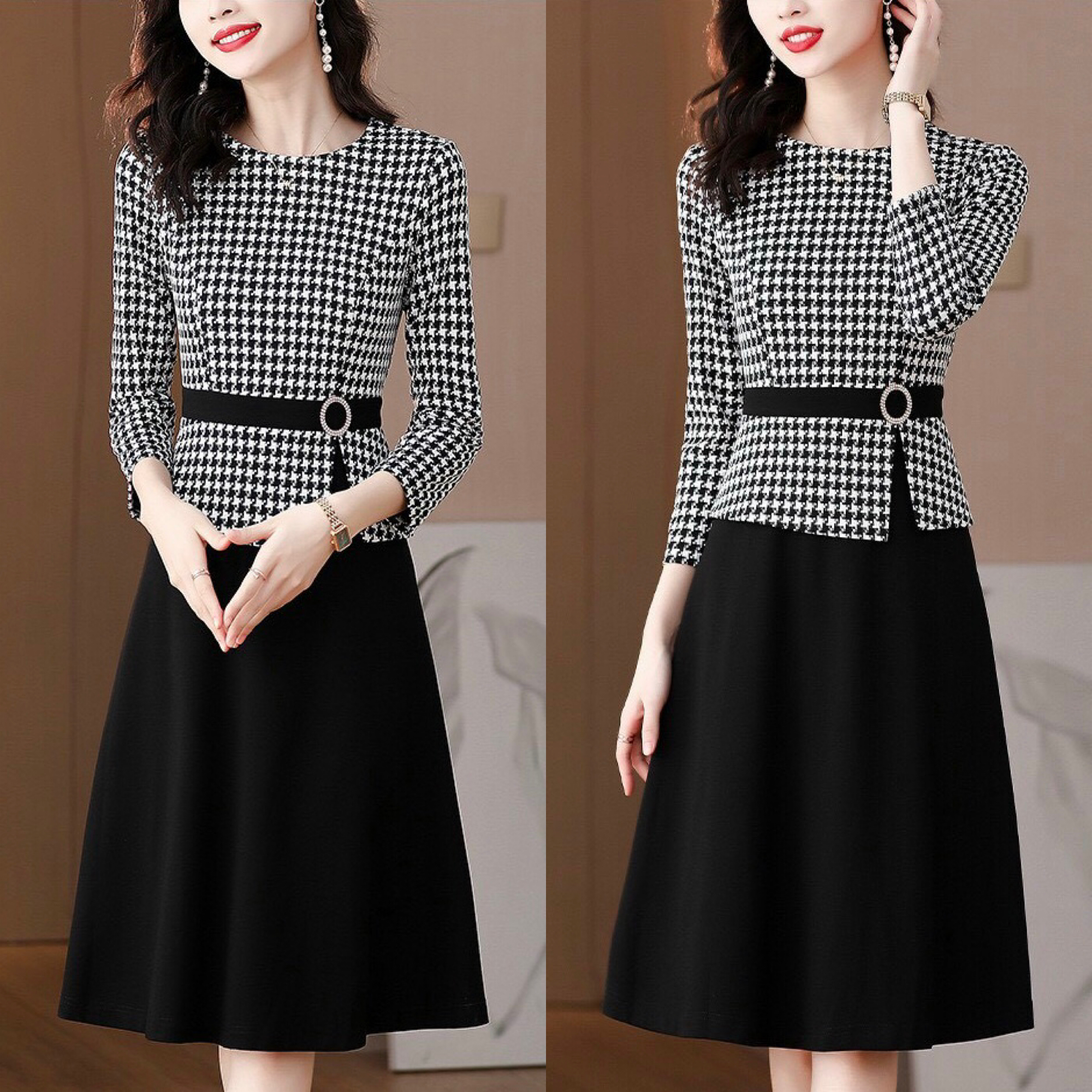 Set váy chữ A áo peplum họa tiết  S.MLXL