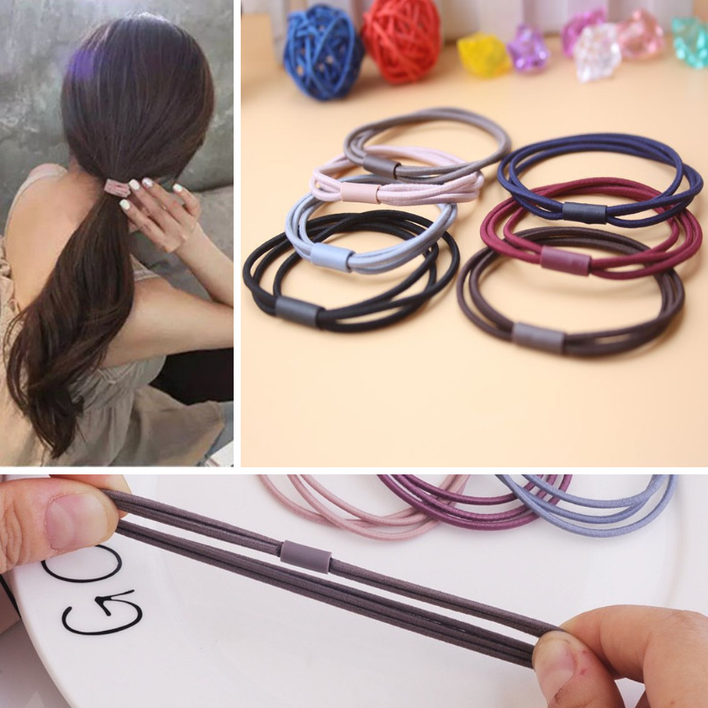 Combo 5 Dây Chun Buộc Tóc, Thun Cột Tóc Mảnh 3 Vòng Màu Sắc Nhã Nhặn SC23
