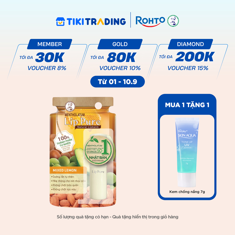 Son dưỡng môi không màu thành phần tự nhiên Lip Pure Bergamot Cam Tây 3.9g