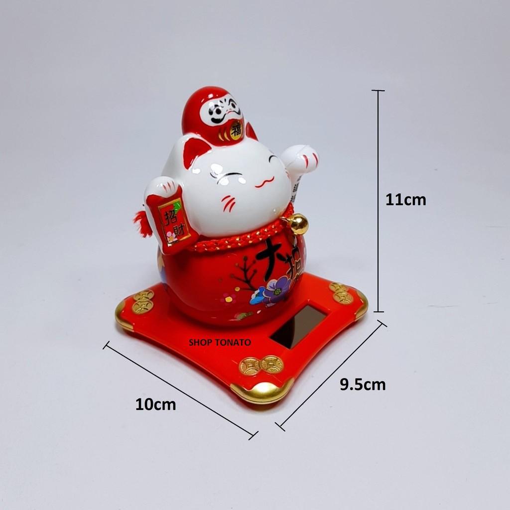 (MUA NHIỀU GIẢM GIÁ)MÈO THẦN TÀI, MÈO MAY MẮN MANEKI NEKO 18040 NĂNG LƯỢNG MẶT TRỜI VẪY TAY CAO 11CM