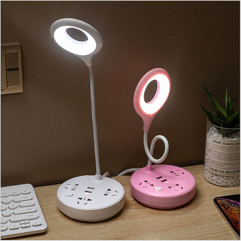 Đèn Led đọc sách để bàn kiêm ổ cắm thông minh kéo dài 1.8m có cổng USB và giá đỡ điện thoại