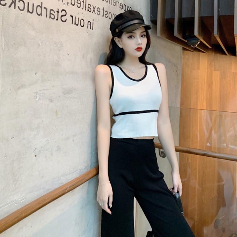 Áo dệt kim sát nách thiết kế cổ chữ V nữ tính