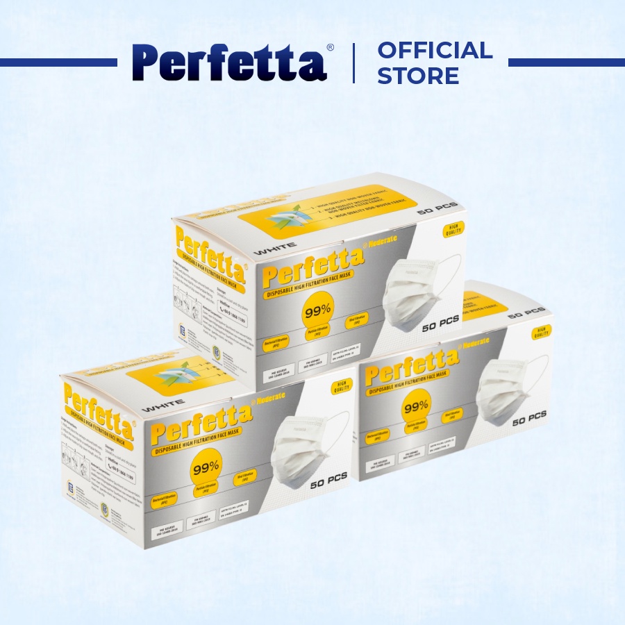 Combo 3 hộp khẩu trang kháng khuẩn  kháng khuẩn 3 lớp Perfetta Moderate (50 Cái/ Hộp)