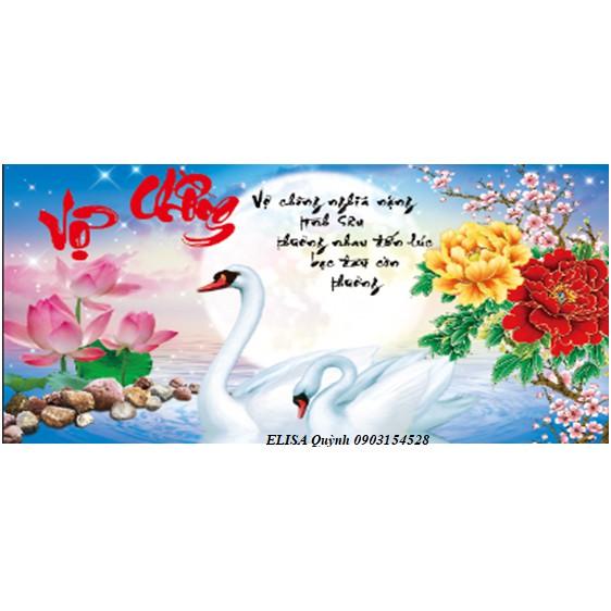 Tranh đá vợ chồng thiên nga dưới ánh trăng YN5217 - kích thước: 89 *49cm.