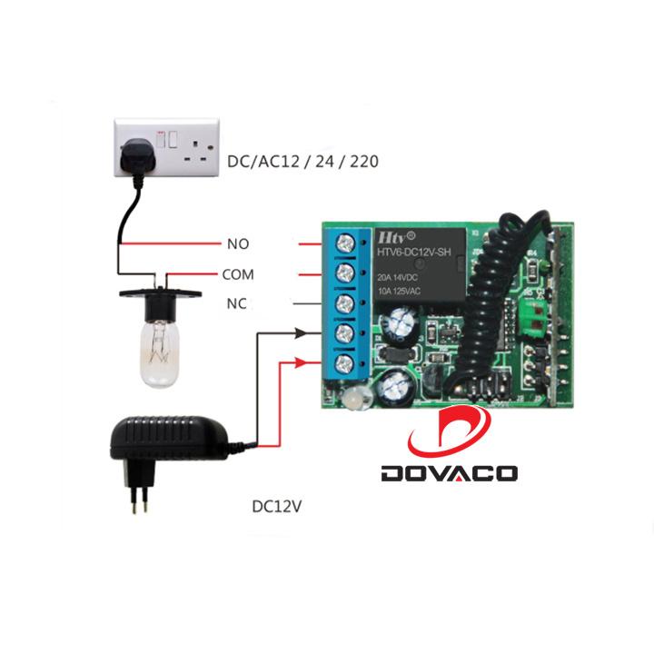 Mạch công tắc điều khiển từ xa RF, 1 cổng học lệnh 4 chế độ, nguồn 12VDC, tặng kèm remote