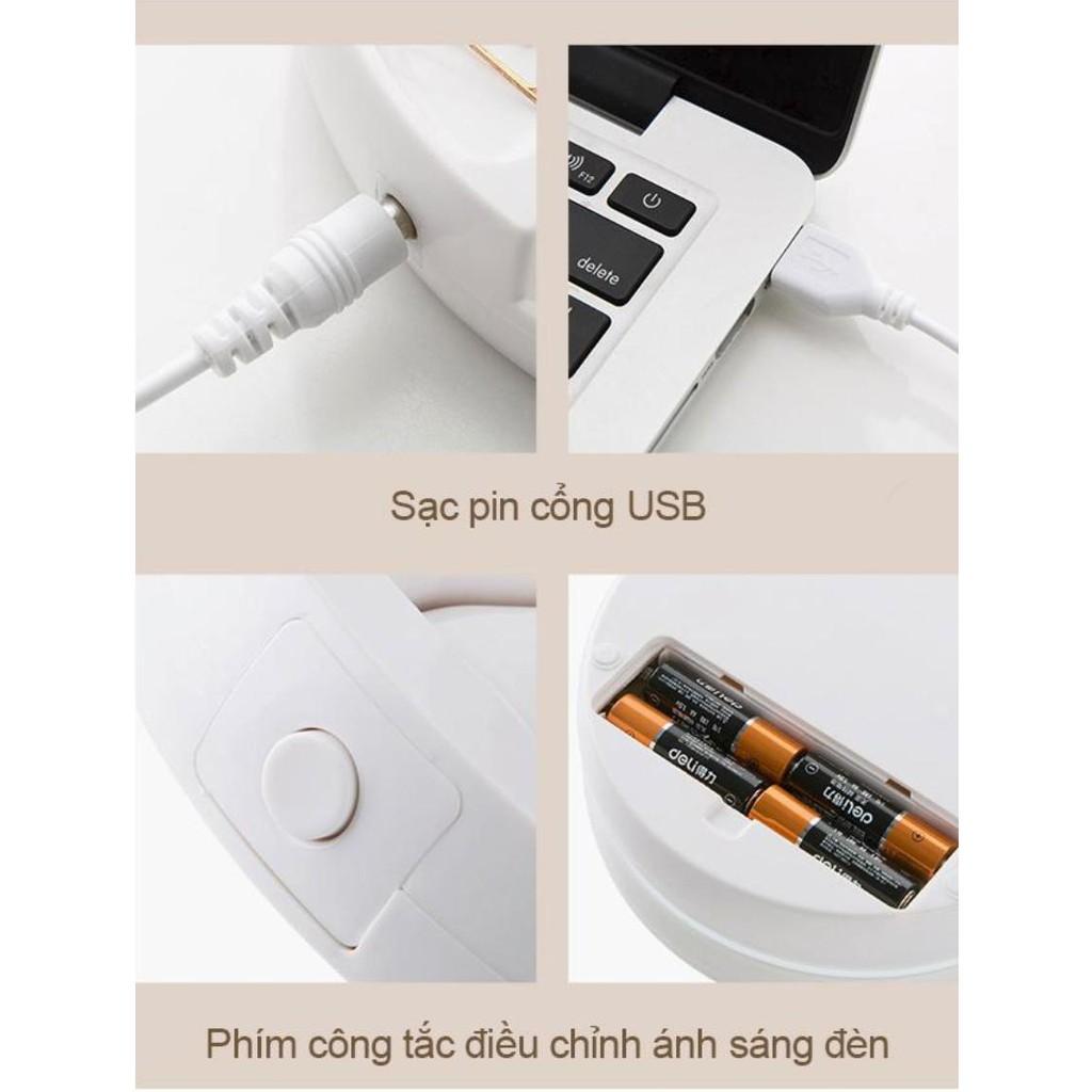 Gương trang điểm xếp gọn xoay 360 độ hai mặt kèm đèn LED - ShopToro - AsiaMart