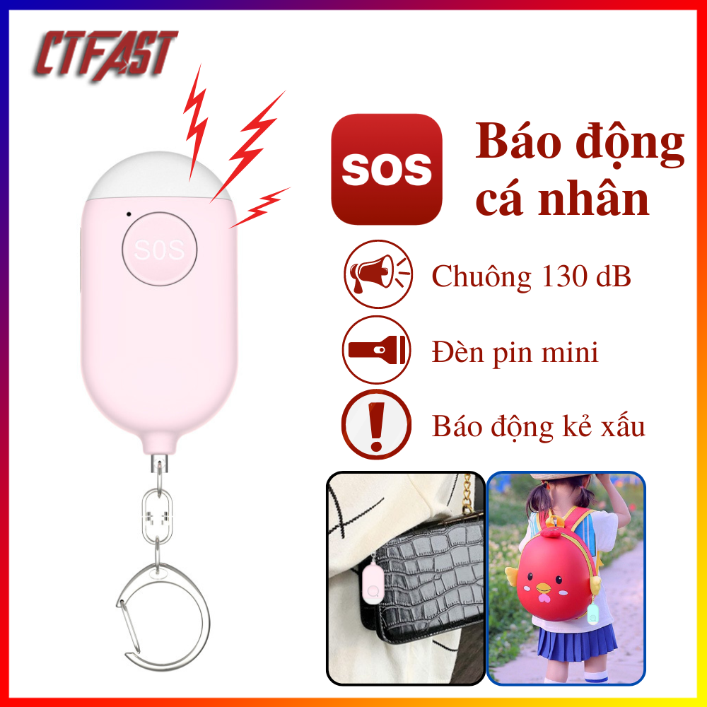 Thiết bị báo động cá nhân bằng âm thanh CTFAST B300: Chuông báo lên tới 130dB, đèn pin phát sáng, thiết kế móc khóa nhỏ gọn chống trộm đồ vật , hỗ trợ báo động dành cho người già, trẻ em và phụ nữ