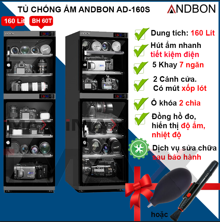 TỦ CHỐNG ẨM ANDBON AD-160S, 160 LÍT - HÀNG CHÍNH HÃNG