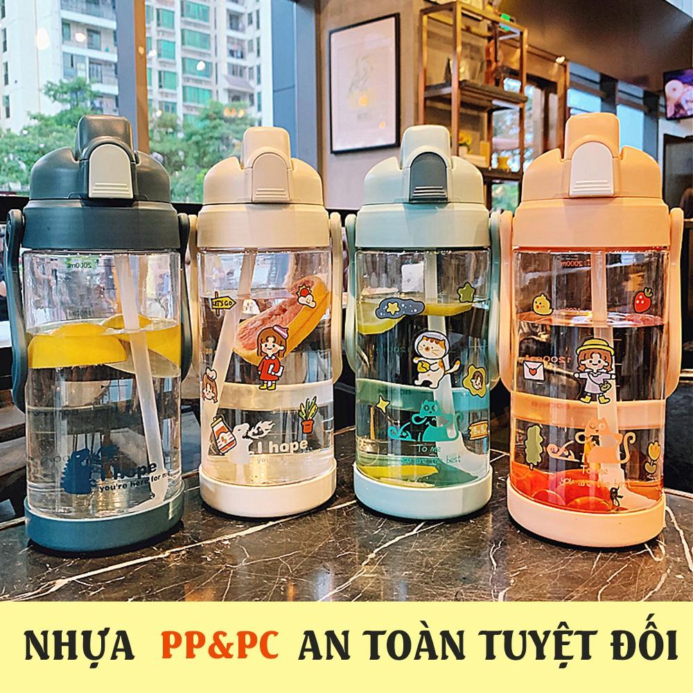 Bình Nước 2 Lít Có Vạch Kẻ Chia ML Cho Mỗi Ngày Kèm Ống Hút Tiện Lợi Bình Đựng Nước An Toàn Cho Sức Khoẻ