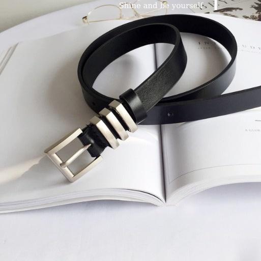 Thắt Lưng Da Nam Nữ 3 Sọc SLR Cao Cấp, Dây Nịt Unisex Hàn Quốc Màu Đen Bản Nhỏ 2.3cm Maxshopdoc