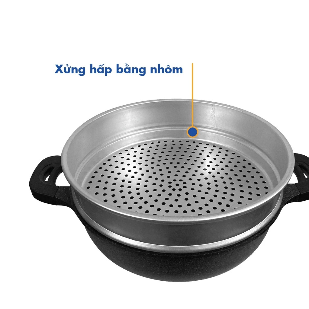 Chảo đá Chống dính Bếp từ đa năng, 2 quai có Xửng hấp Korea King Hàn Quốc KW-32MSI - Dùng được tất cả các loại bếp